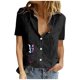 thumbnail image 1 of Gibobby Casual Playera de Manga Corta para Mujer Algodón Casual Suelto Personalidad Impreso Solapa Botón Manga Corta(Negro,M), 1 of 4