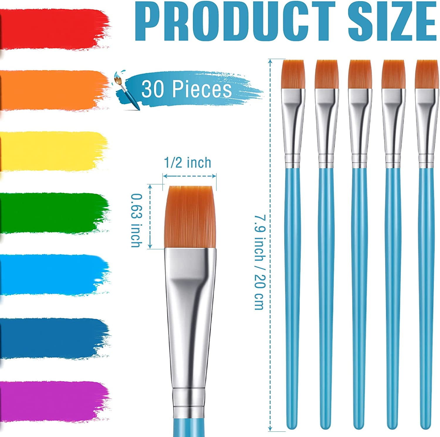 30 Pieces Paint Brushes Bulk Small Flat Top Paint Brush Acrylic Paint Brush  Oil Classroom Painting Brush for Kids Students Artists Mini Paint Brushes  Touch Up Crafts Detail Painting (Blue, 1/2 Inch) 