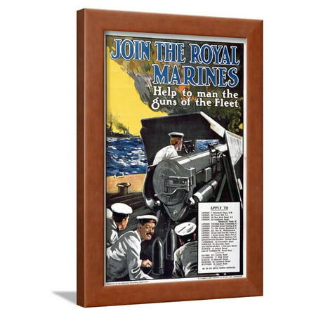 'Join the Royal Marines - Help to Man the Guns of the Fleet', World War I Recruitment Poster Framed Print Wall Art By English