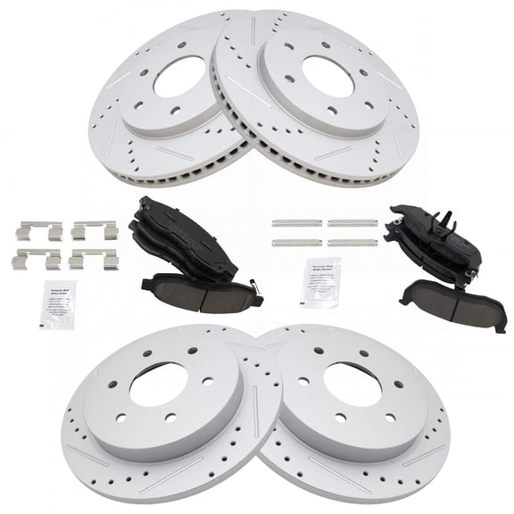 TRQ Front and Rear Performance Brake Pad & Rotor Kit Brake Pads Brake Rotors Set Ceramic Premium G-Coated Fits Select 2004-2005 INFINITI QX56 2005 Nissan Armada 2004 Pathfinder Armada TITAN