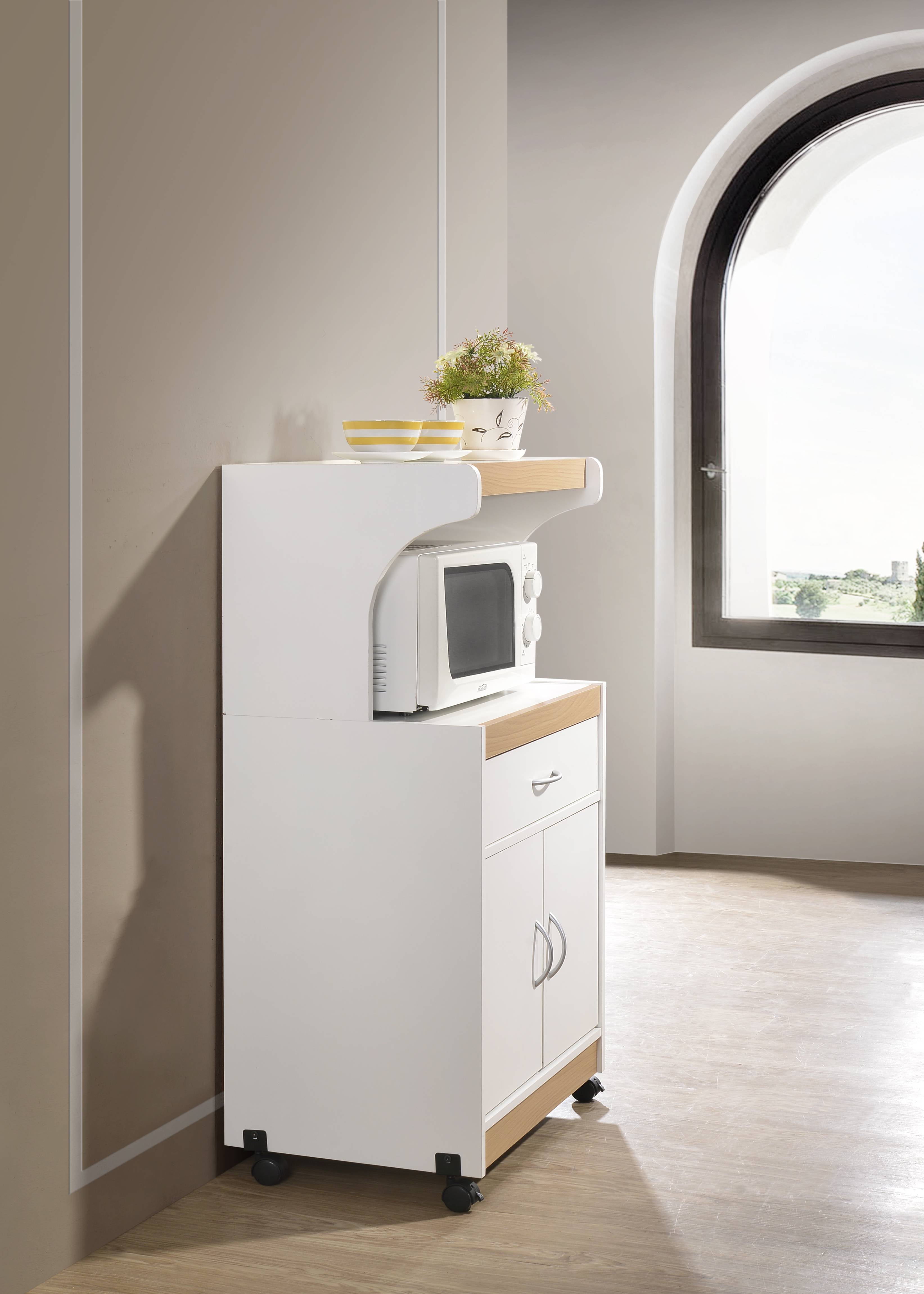 Hodedah Microwave Kitchen Cart, White