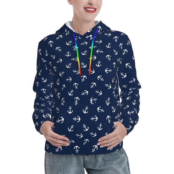 Kdxio Nautical Themed Simple Anchors Print Womens Oversized Hoodies Sweatshirts Hooded Pullover Tops Sweaters Casual-Small