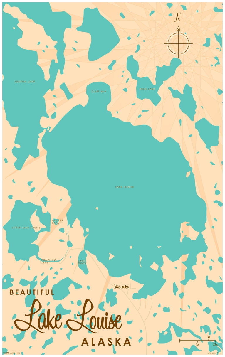 Lake Louise Alaska Map VintageStyle Art Print by Lakebound (24" x 36