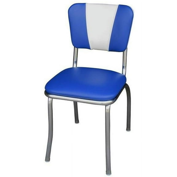 Richardson Seating Corp 4120RBL 4120 V -Back Diner Chair -Royal Blue-White- with 1 in. Pulled Seat  - Chrome