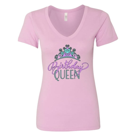Inktastic Birthday Queen with Pink and Purple Tiara Women's V-Neck T-Shirt