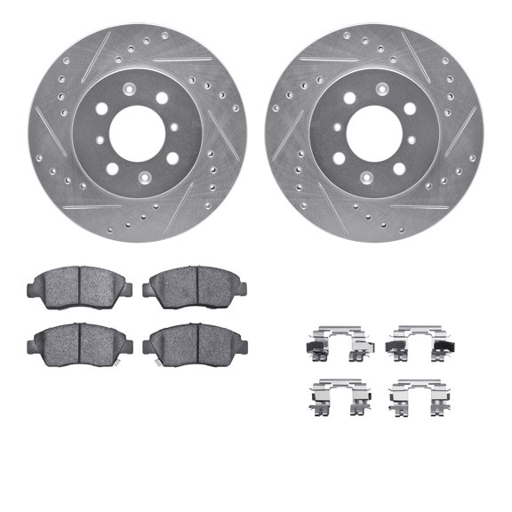 Dynamic Friction Company Front Brake Rotors-Drilled and Slotted-Silver with 5000 Advanced Brake Pads includes Hardware 7512-59014