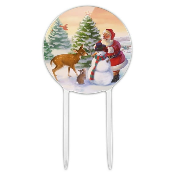 Acrylic Christmas Holiday Santa and Animals Finishing Snowman Cake Topper Party Decoration for Wedding Anniversary Birthday Graduation