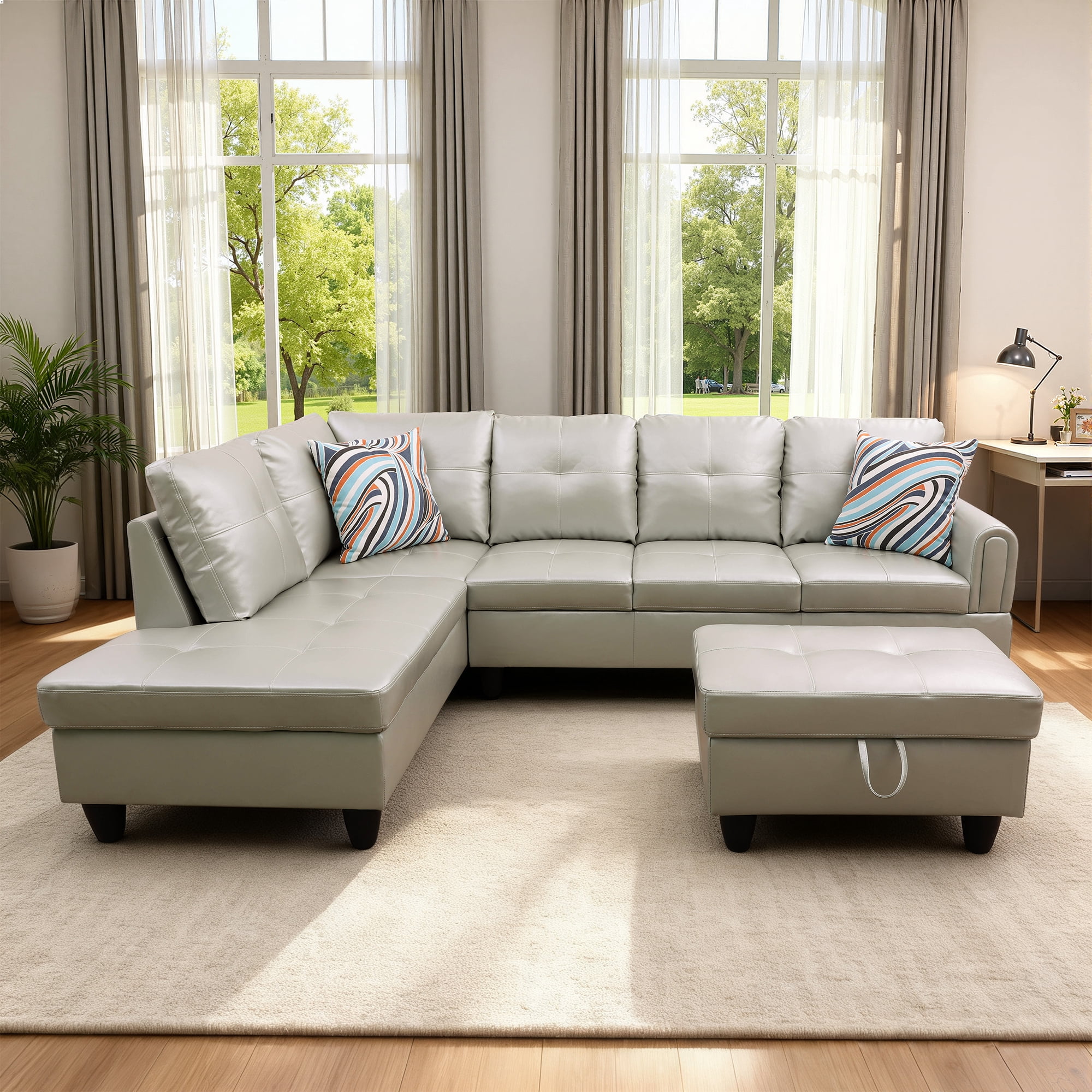 MAYEERTY Modern Adult 3-Piece Couch Living Room Sofa Set，Silver Green
