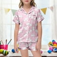 thumbnail image 2 of Children Girls Easter Pajamas Short Sleeve Top Easter Paint Soft Button Down 2-Piece Sleepwear Pjs for Kids Pink,3-4Y, 2 of 5