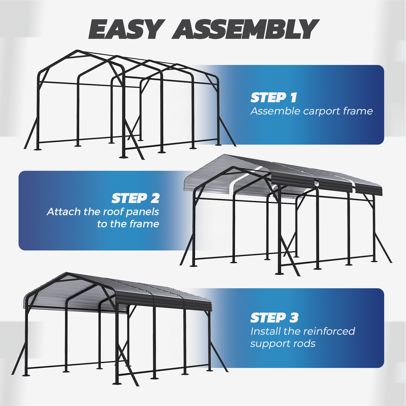 Mellcom Metal Carport 10'x15' ，Heavy Duty Outdoor Carport with Galvanized Metal Roof and Frame for Car,RV and Trucks