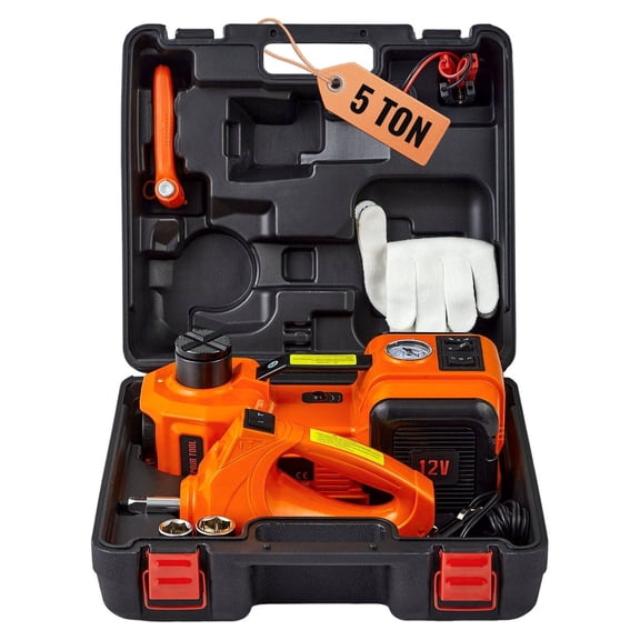 Electric Car Jack 5 Ton, Hydraulic Jack with Impact Wrench, Portable Car Lift with Air Pump & LED Light for SUV, Sedan, Truck Tire Change & Garage Repair