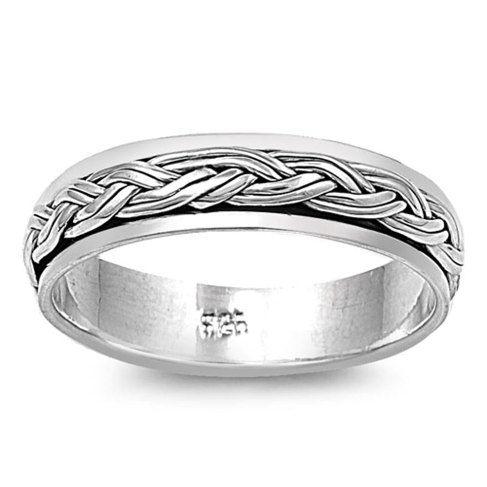 Puzzle Brushed Wedding Ring New .925 Sterling Silver Wide Band Sizes 5-12 