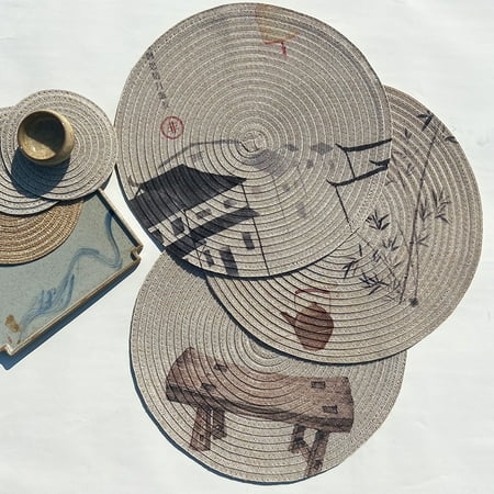 

Riguas Placemat Round Lotus Pattern PVC Decorative Versatile Table Mat for Home