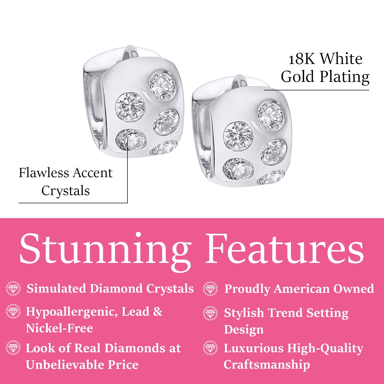 Cate & Chloe Penelope 18k White Gold Plated Hoop Earrings with Simulated Diamond Crystals for Women