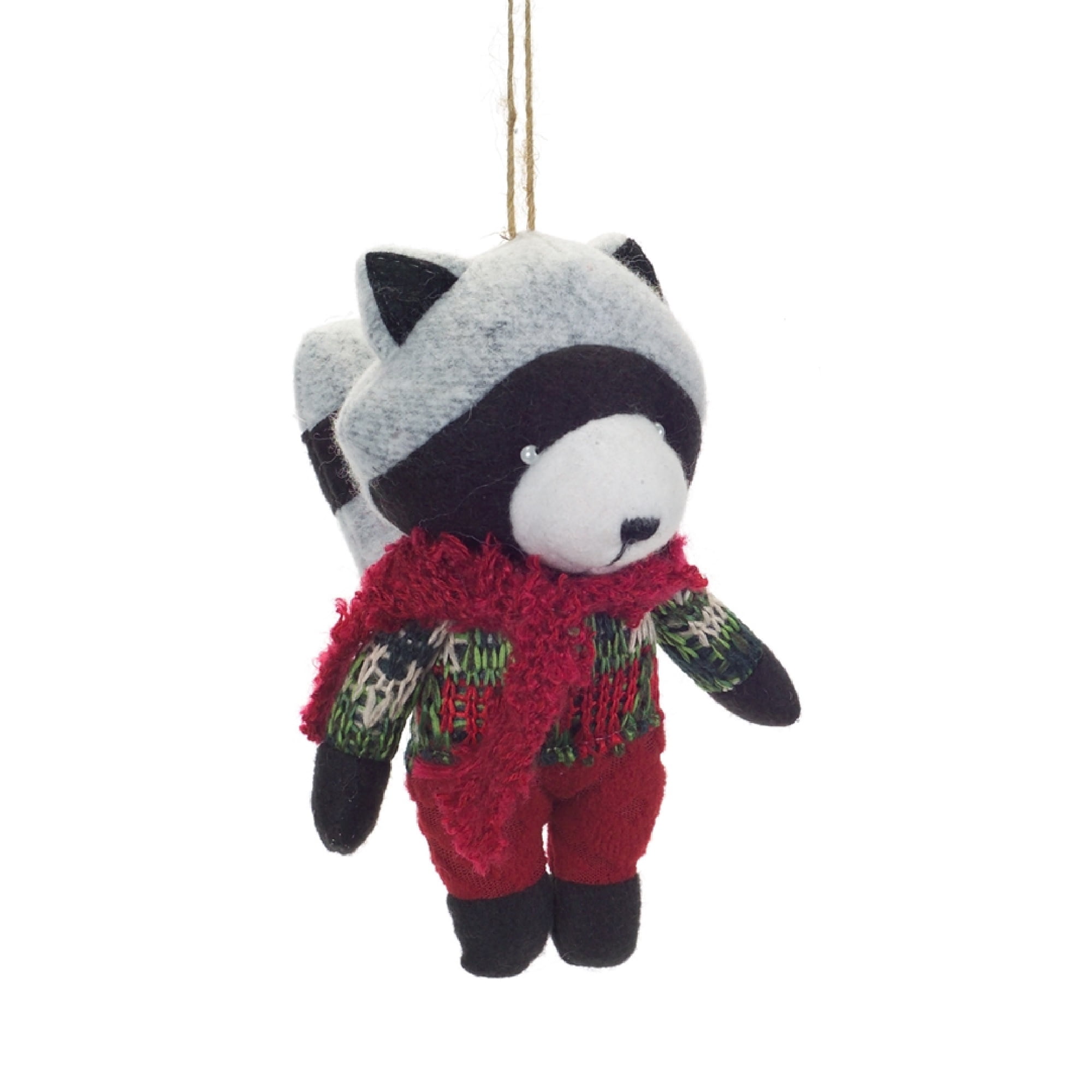 Melrose 6" Plush Raccoon Wearing Knit Clothing Christmas Ornament Red