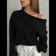 thumbnail image 5 of Suéter de Punto de Larga con Hombros Descubiertos para Mujer, Suéter Informal Holgado de Gran Tamaño, Tops de Punto Vintage A . Negro L, 5 of 6