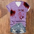 thumbnail image 2 of Tops Cortos para las Mujeres, Halloween Impreso V-Cuello Camiseta de Manga Corta, Tela de Imitación de Moda Casual, 2 of 3