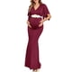 thumbnail image 1 of Vestido largo de maternidad AISWI con faja de flores burdeos talla S, 1 of 6