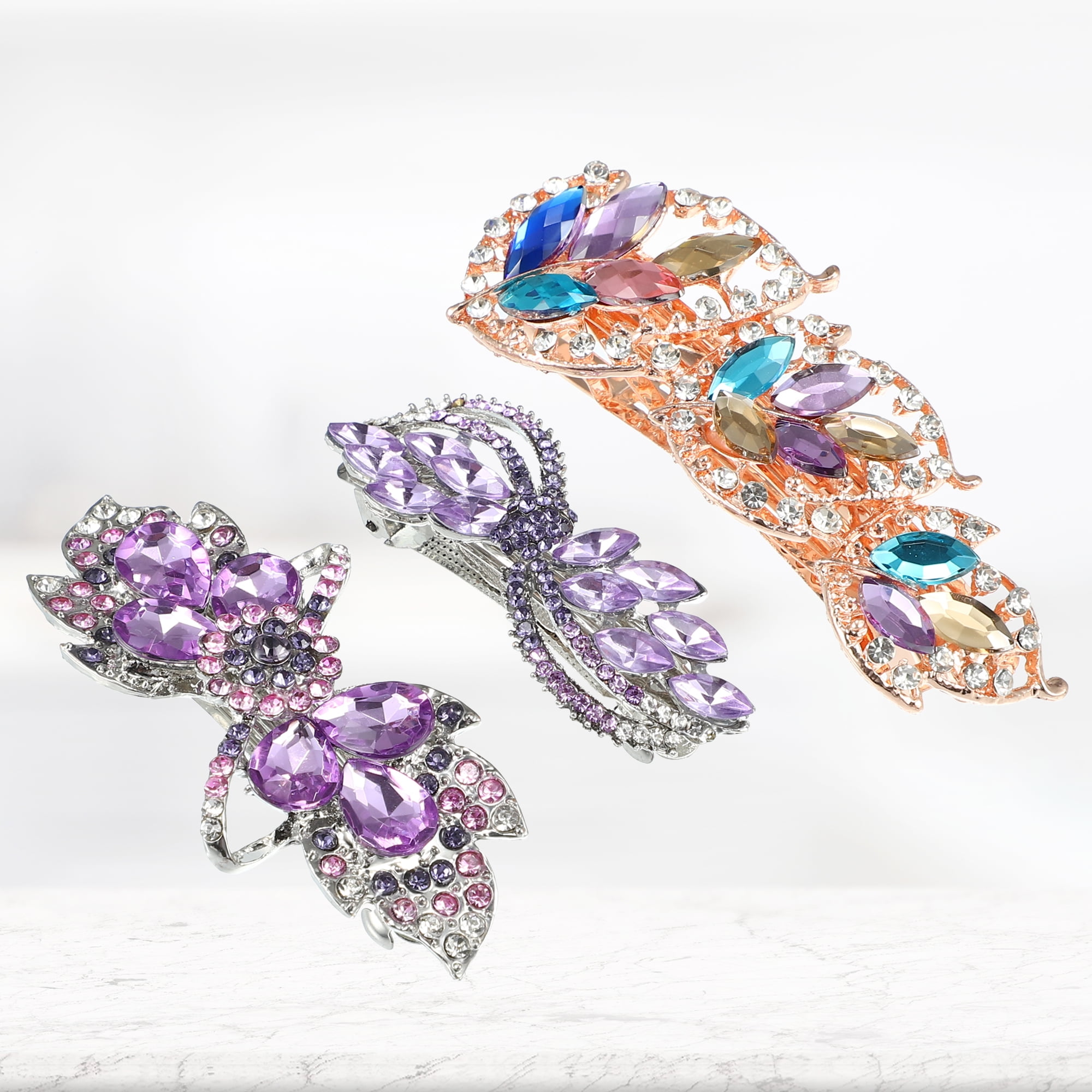 Unique Bargains 3Pcs Hair Barrettes Faux Crystal Flower Butterfly Flower Shape for Women's