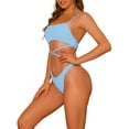 thumbnail image 4 of Women's 2 Piece Sporty Ribbed Bikini Sets, Lace-up Adjustable Spaghetti Straps Swimwear Bathing Suits X-Small Blue, 4 of 5