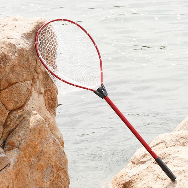 Collapsible Landing Net - Collapsible with Telescopic Poles, Durable Silicone-coated Knotless Mesh, Safely ing Fish And Delayed , Red