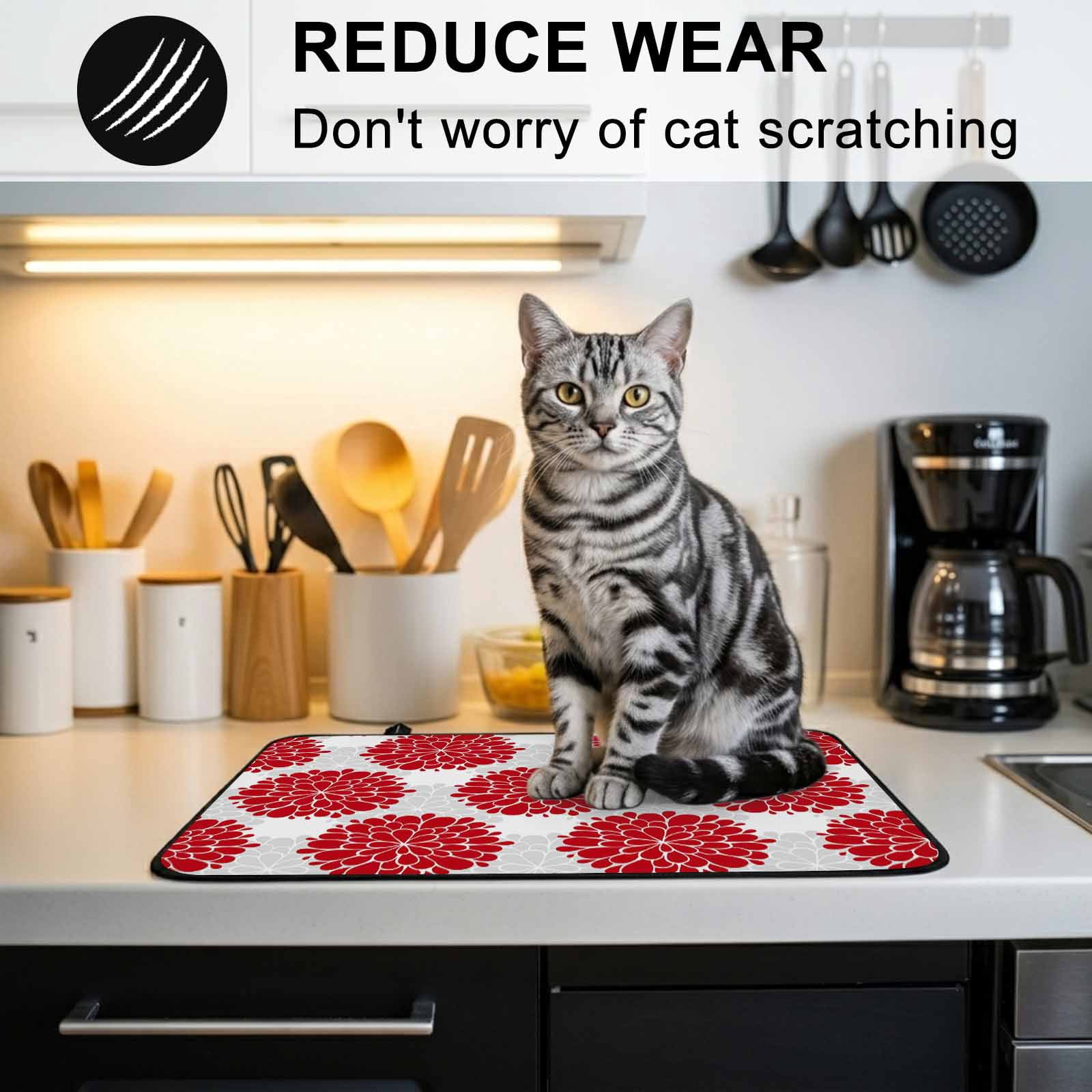 Red Dahlia Stove Top Cover for Electric Stove, Heat-proof & Non Slip Glass Top Stove Cover Protector, Vintage Country Grey Abstract Flowers Floral Kitchen Flat Cooktop Rubber Mat 36x21 Inches