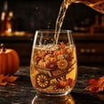 thumbnail image 6 of Tuvgenk Fall Embroidery Print Stemless Wine Glass with Pumpkin and Wheelbarrow Design Transparent Drinking Cup for Thanksgiving Decor, 6 of 7