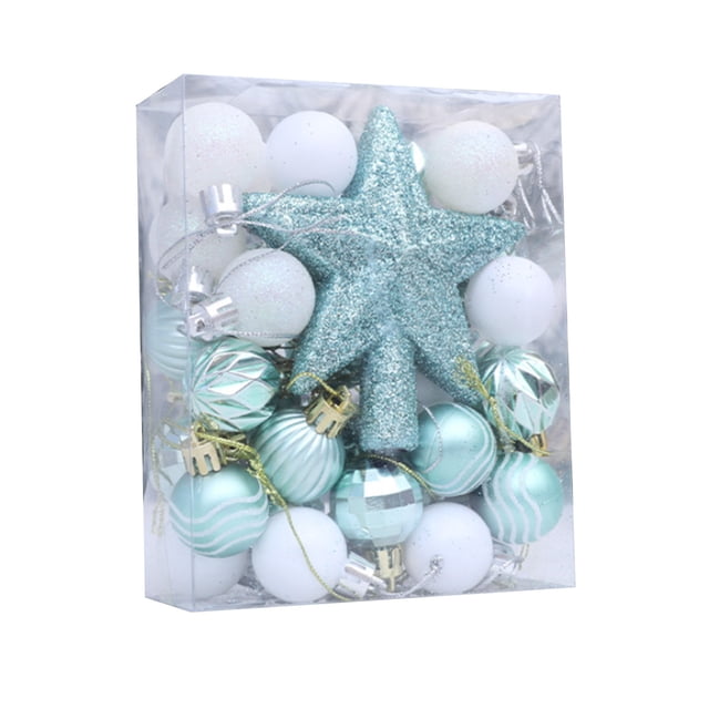 Light Blue 36Pcs Christmas Ornament Set Colorful Painted Christmas Balls For Tree Decoration Party Gift Box Home Holiday Decor Shatterproof Plastic Hanging Balls 104G