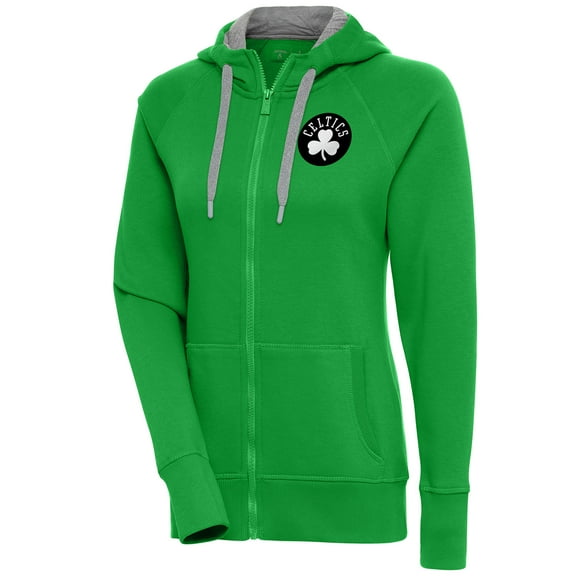 Women's Antigua  Kelly Green Boston Celtics Brushed Metallic Victory Full-Zip Hoodie