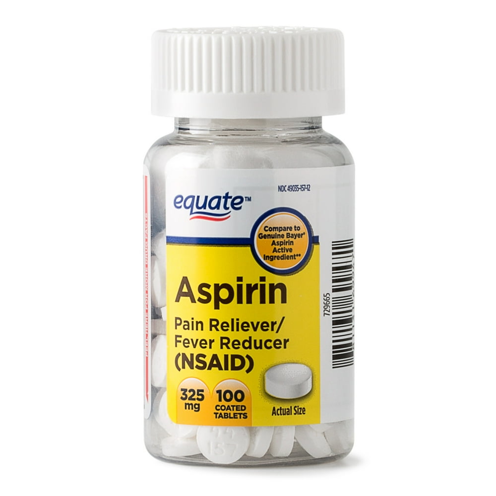 Equate Aspirin Pain Reliever/Fever Reducer Coated Tablets, 325 mg, 100