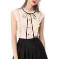 thumbnail image 2 of INSPIRE CHIC Women's Tie Neck Cap Sleeve Button Down Ruffle Summer Shirt, 2 of 6