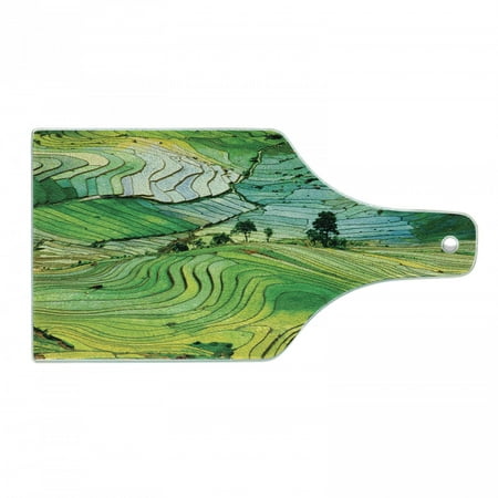

Landscape Cutting Board Aerial Vista Photo of Nature Scenery Abstract Fields with Rocks and Trees Print Decorative Tempered Glass Cutting and Serving Board in 3 Sizes by Ambesonne