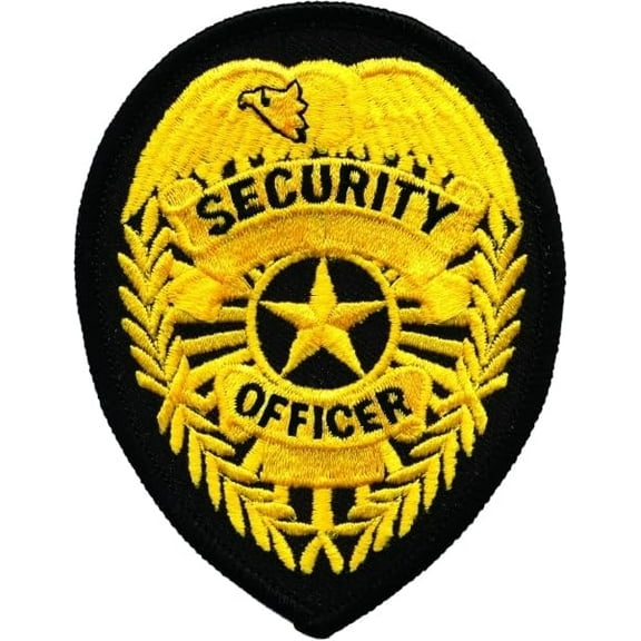 Hero's Pride Security Officer Badge Patch – Gold with Black Border, 2.75" x 3.75", 100% Embroidered Sew-On Uniform Patch