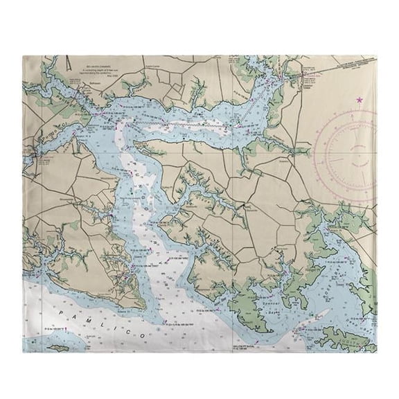 Betsy Drake BK11548PR 50 x 60 in. Pungo River, NC Nautical Map Fleece Throw