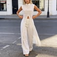 thumbnail image 4 of IWRICH Linen Set for Women Elegant Resort Stand Neck Front Slit Midi Top and Elastic Waist Loose Pants Sets White XL, 4 of 5