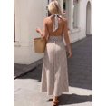 thumbnail image 2 of Womens Brown Plaid Halter Maxi Dress, Sleeveless Wrap V-Neck Summer, 2 of 6