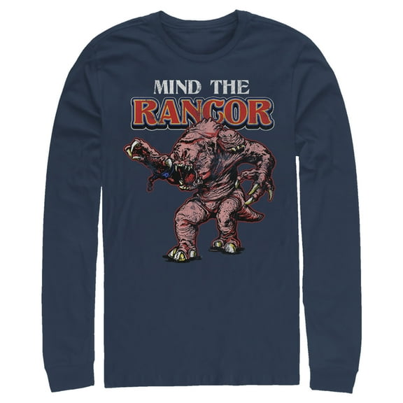 Men's Star Wars Mind The Rancor Portrait Long Sleeve Shirt Navy Blue Medium