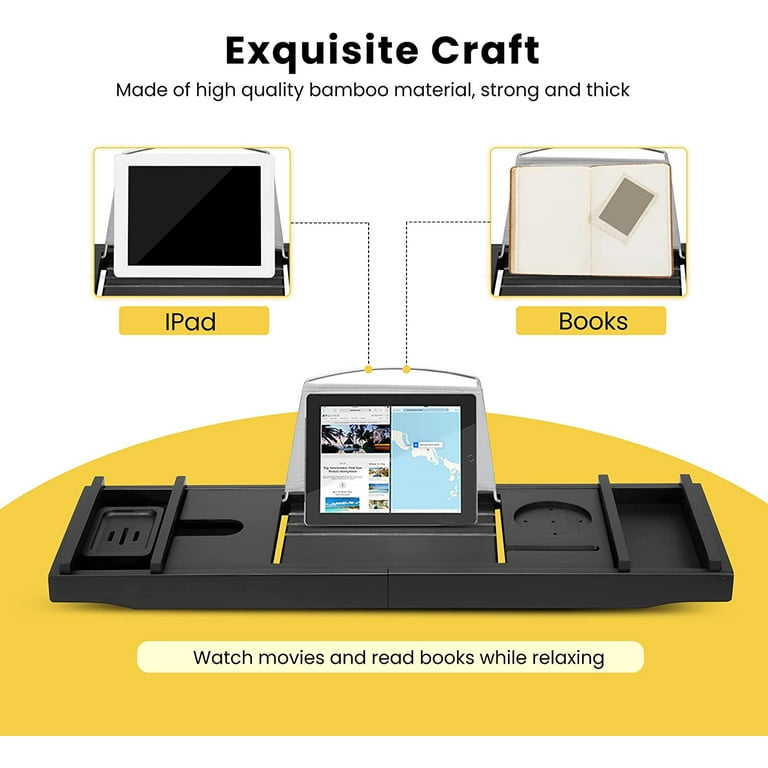 VIVOHOME Expandable 43 inch Bamboo Bathtub Caddy Tray in Natural with Holders, Soap Tray, Wine Glass Slot