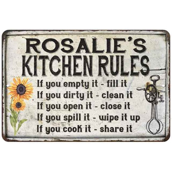 Rosalie's Kitchen Rules Chic Sign Vintage Decor 8 x 12 High Gloss Metal 208120032398