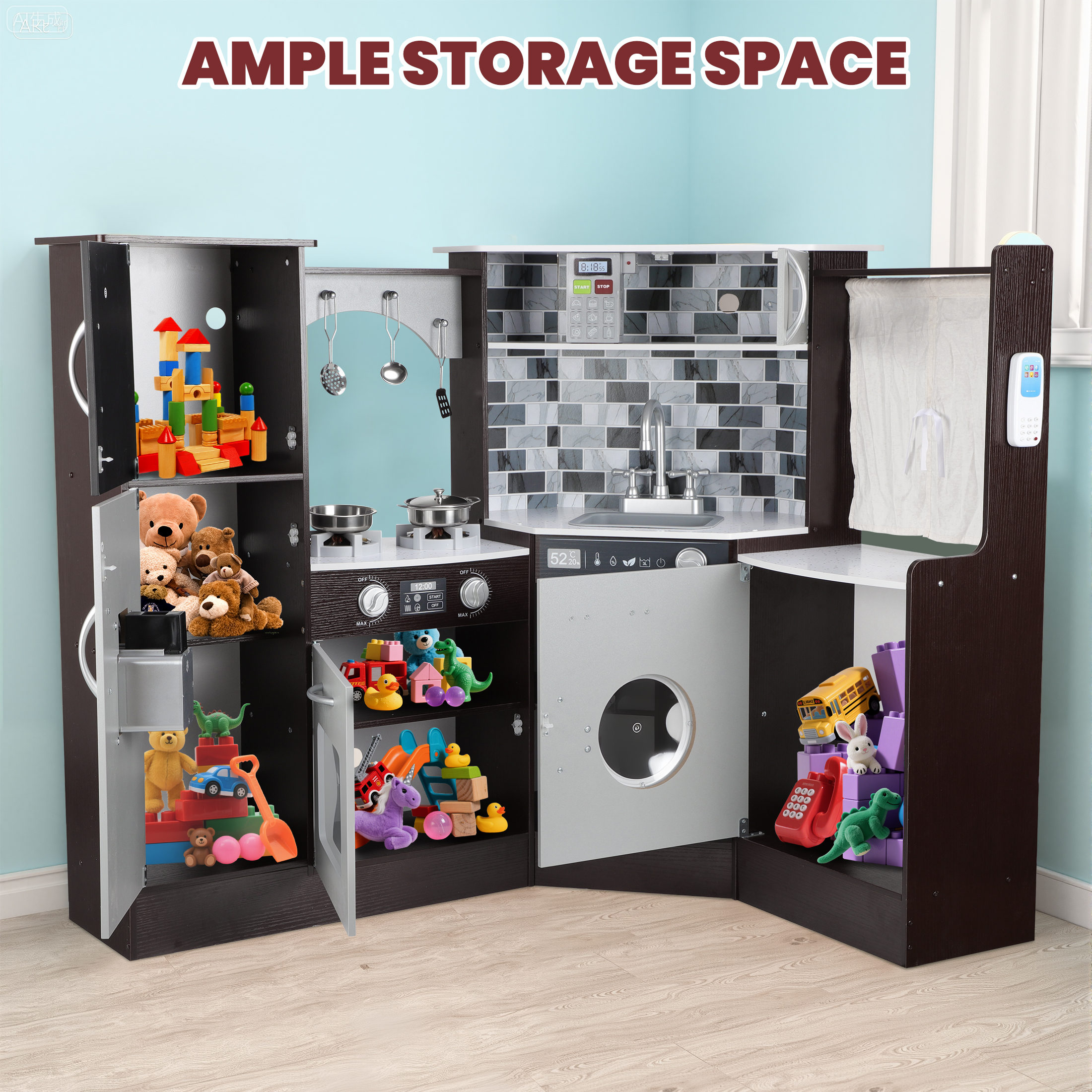 iYofe Corner Wooden Play Kitchen with Light & Sound photo 8