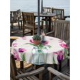 thumbnail image 2 of Outdoor Tablecloth with Umbrella Hole for Patio/Picnic/Party/Camping, Pink Tulips Waterproof Table Cloth Round Cover Washable, Vintage Floral Gray Wooden Spring Flowers (Dia 60"), 2 of 9
