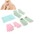 thumbnail image 4 of Nieyigj Moisturizing Socks and Gloves Set with Gel Neck Wrap, Spa Therapy for Cracked Dry Skin Repair, Green & Pink, 5-Piece Kit (Socks, Gloves, Heel Sleeves, Neck Wrap), 4 of 9