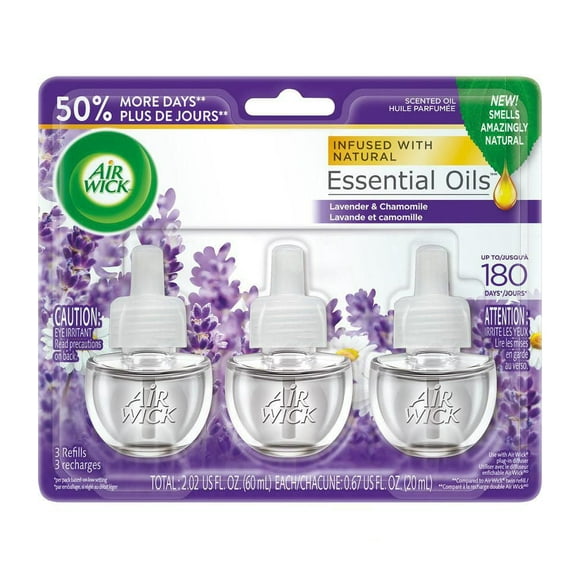 Assainisseur d'air à brancher AirWick Freshmatic, Recharges d'huile parfumée, Lavande et camomille, 3 Recharge