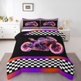 thumbnail image 2 of Erosebridal Cool Motorcycle Bedding Queen Comforter Set, Honeycomb Down Comforter, Checkered Flag Decor, Reversible 3 Pieces, 2 of 8