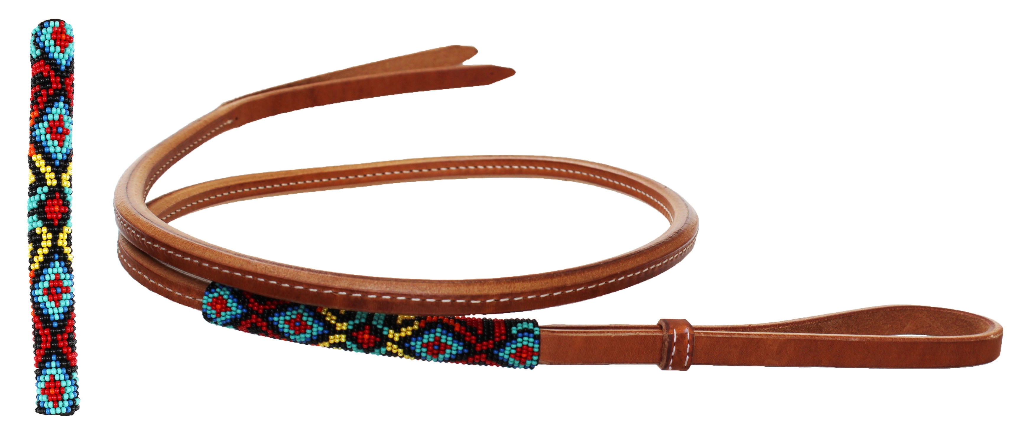 Horse Leather Western Saddle Tack Over and Under Beaded Whip 700RT0106
