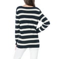 thumbnail image 4 of INSPIRE CHIC Women's Round Neck Long Sleeves Drop Shoulder Loose Striped Tunic Sweater M Blue, 4 of 9