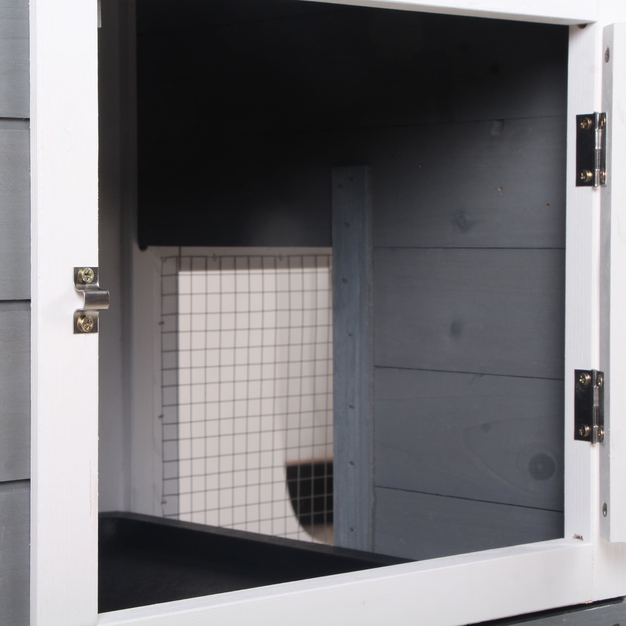 Noaman PawHut 62" Large Wooden Rabbit Hutch with Run Area, Asphalt Roof, Removable Tray, Lockable Doors and Ramp, Gray - Spacious Bunny Cage for Small Animals Like Guinea Pigs, Indoor & Outdoor Use