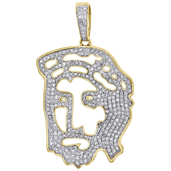 10K Yellow Gold Over White Diamond Cut Out Jesus Face Pendant Pave Set Charm 2 CT.
