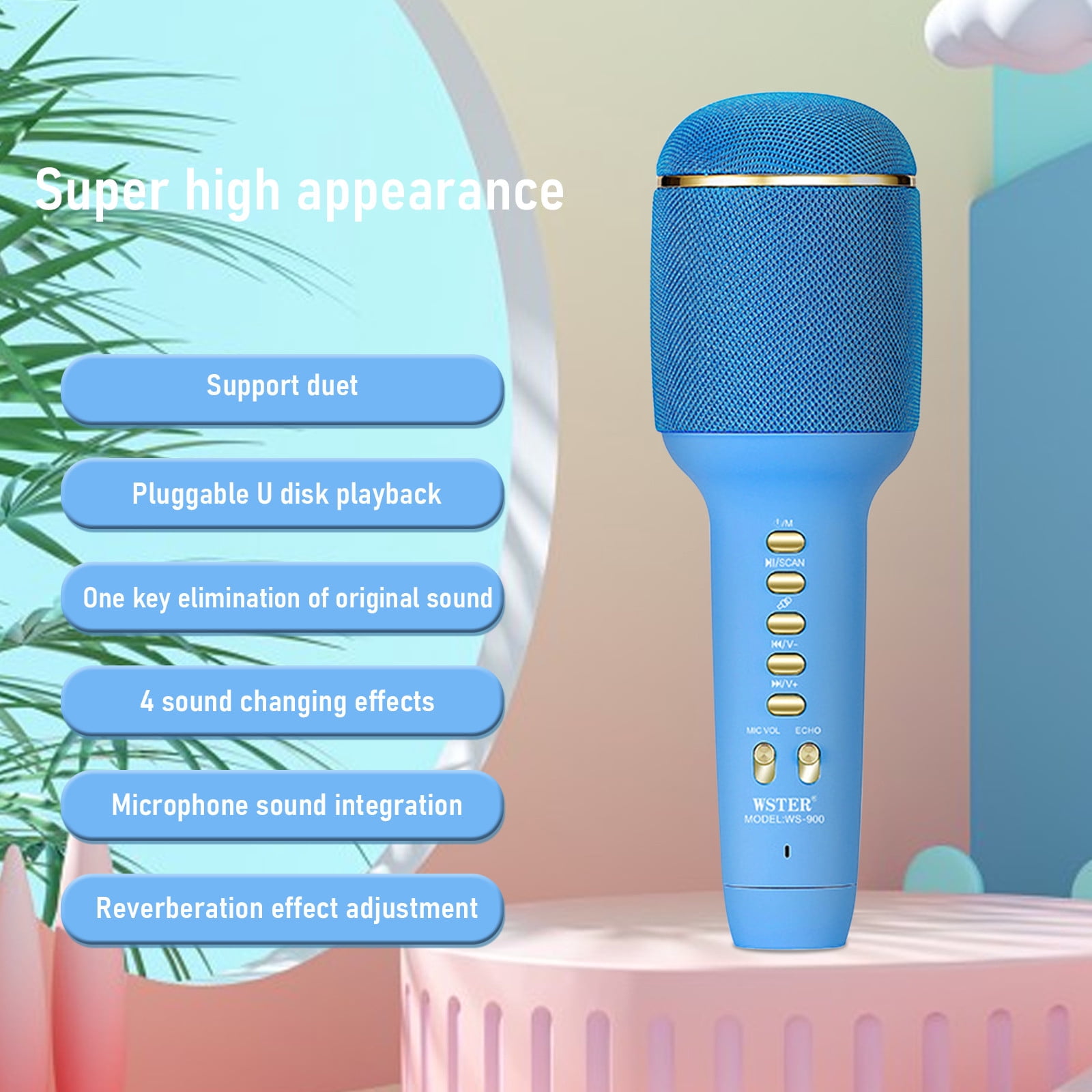 2 in 1 Karaoke Wireless Microphone, New Microphone Speaker Integrated Wireless Microphone Bluetooth Mobile Live Microphone with Four Kinds of Sound Effects PA System for Adults and Kids