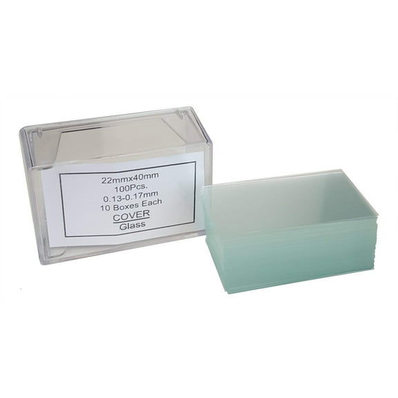 GSC International 4-13522 Microscope Cover Slips, Size #1 Thickness, 22mm by 40mm. Box of 100 Slides.